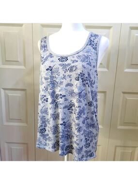 Lucky Brand Tank Blue Grey Floral Size L Soft Summer Shirt
